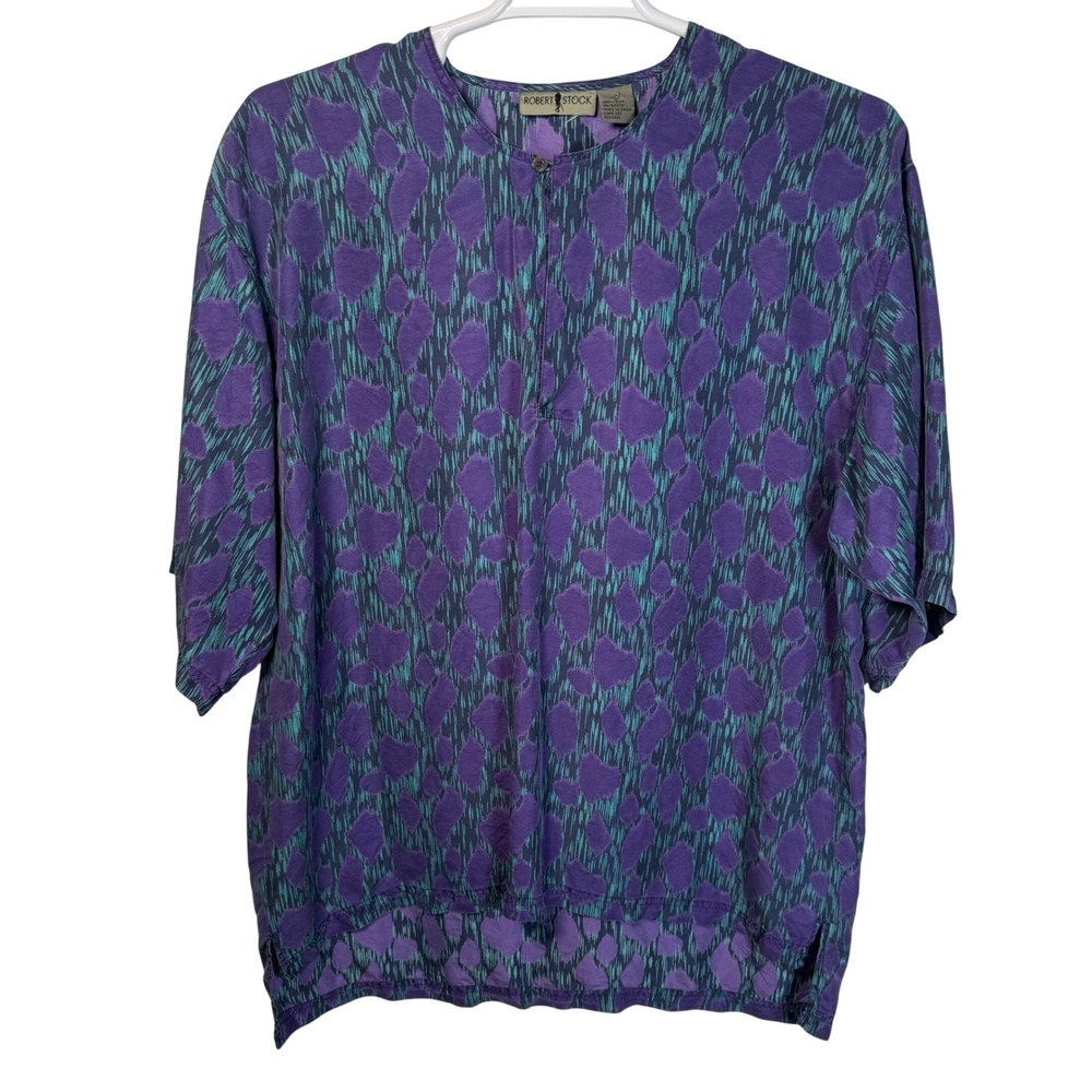 Vintage Size Large 90s Robert Stock 100% Silk 2-Piece Set‎ Unisex Ikat Print